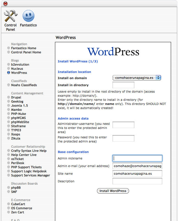 Como hacer una página web con Wordpress en cPanel 2