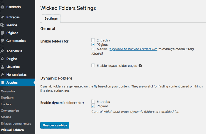 activar wicked folders entradas