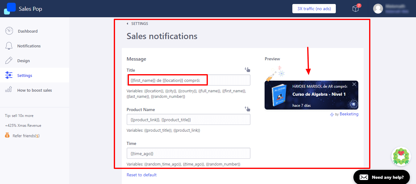beeketing sales notificacion