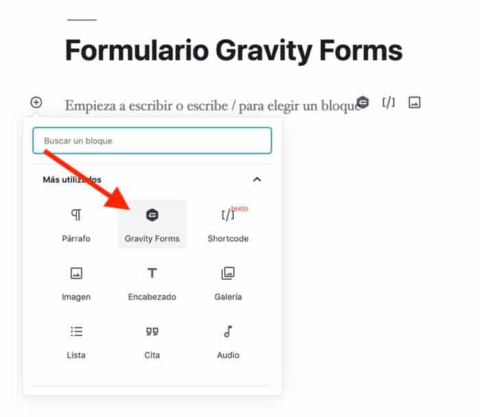 Bloque Gravity Forms Gutenberg