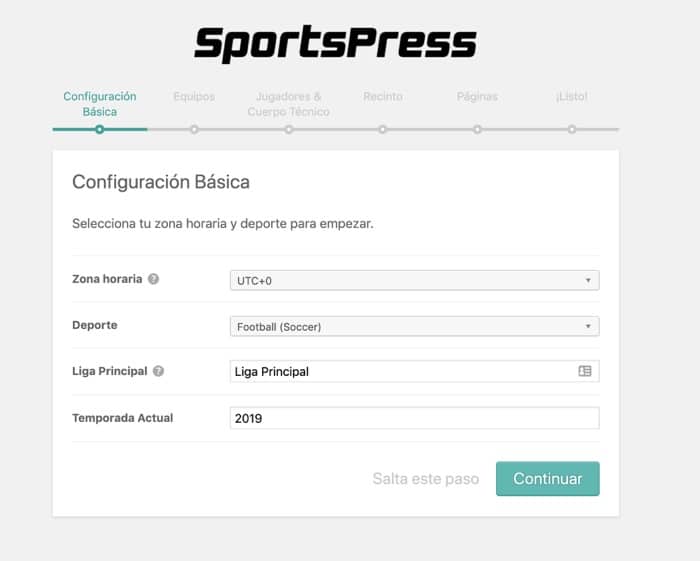 sportspress configuracion basica