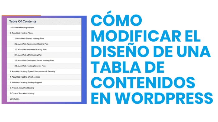 tabla contenidos diseño personalizado
