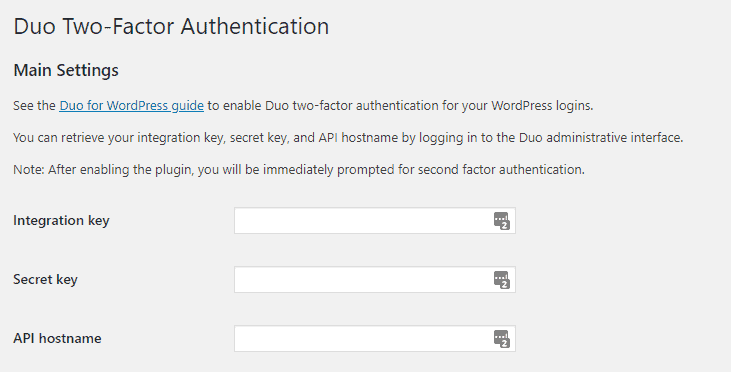 duo two factor autentication settings