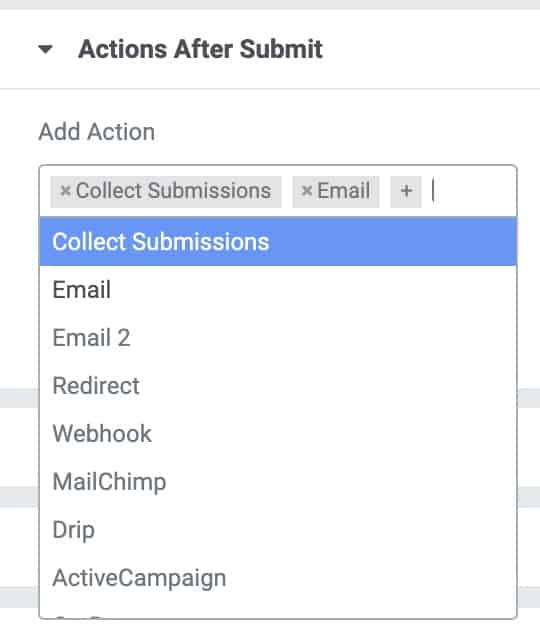 actions after submit popup elementor