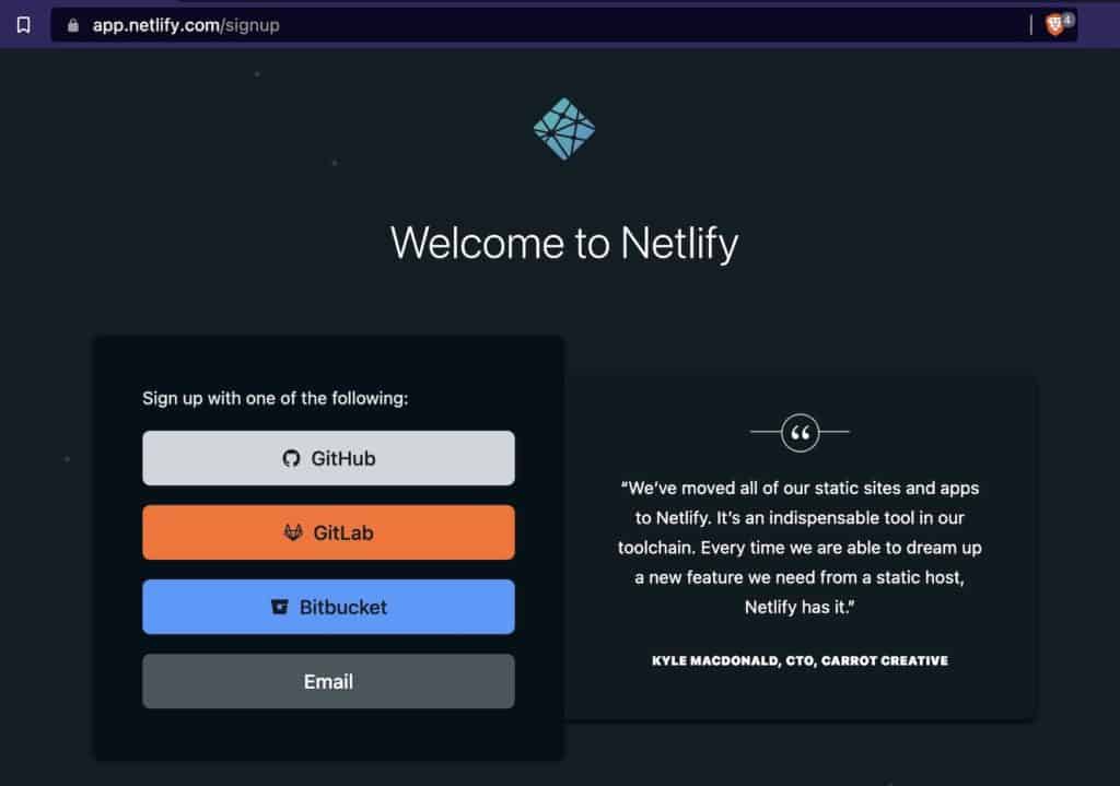 Crear cuenta Netlify