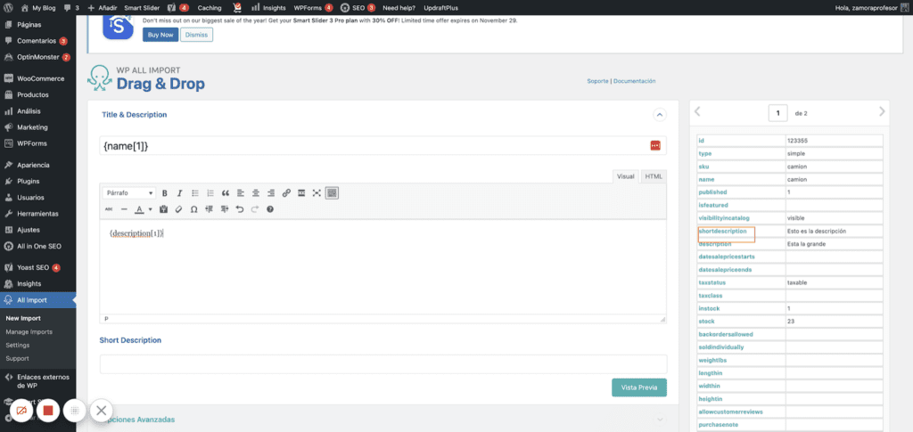 screenshot mapping import fields in all import