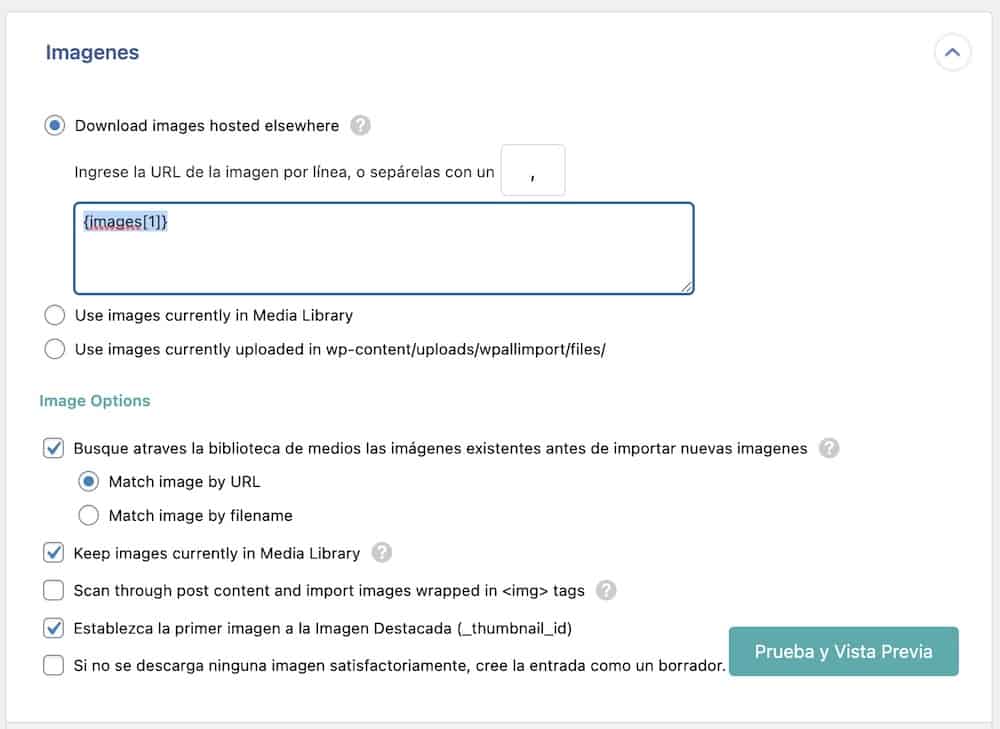 Mappando in wp all import le immagini per importarle nei prodotti woocommerce