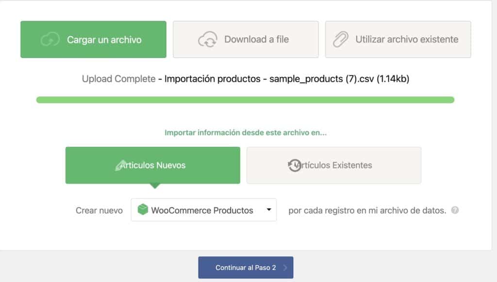 screenshot di wp all import selezionando il tipo di contenuto WooCommerce Products